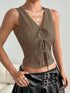 'Narskin' Tie Up V-Neck Tank Top - Celes Fashion